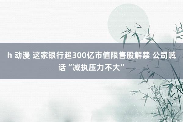 h 动漫 这家银行超300亿市值限售股解禁 公司喊话“减执压力不大”